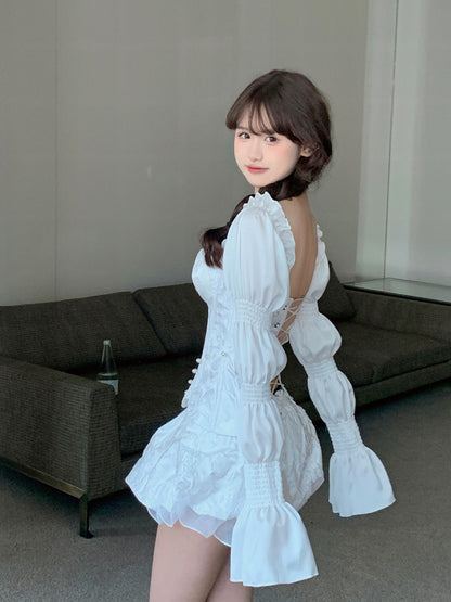The Fairy Comes to Earth Ningxue Baiyuan Gentle White Romantic Corset Long Gauze Tube Suit