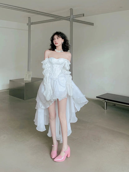 The Fairy Comes to Earth Ningxue Baiyuan Gentle White Romantic Corset Long Gauze Tube Suit