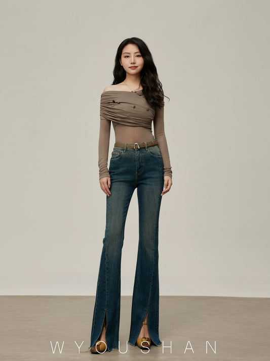 9105 Wang Youshan American bootcut jeans for women high waist new summer 2024 trousers slimming flared pants