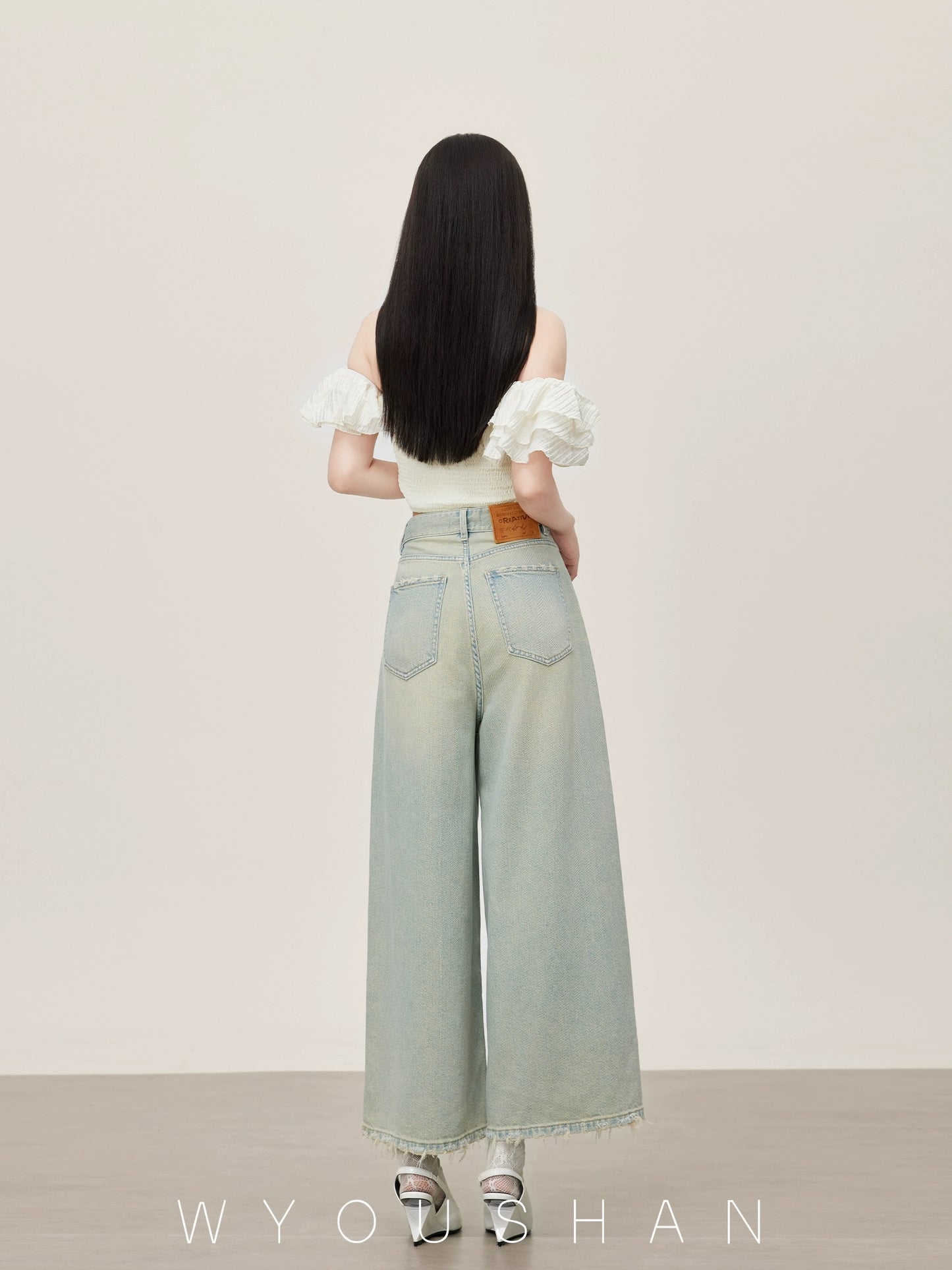 5301 Wang Youshan high waist jeans women's loose new style 2024 summer flared wide leg pants for small people