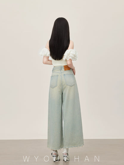 5301 Wang Youshan high waist jeans women's loose new style 2024 summer flared wide leg pants for small people