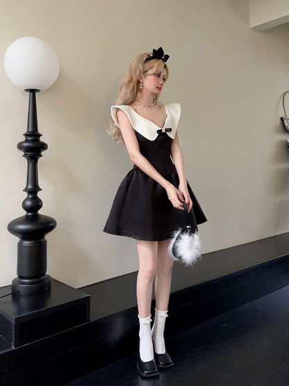 Off-shoulder dress, celebrity short dress, one-shoulder high-end niche off-shoulder dress, princess tutu skirt