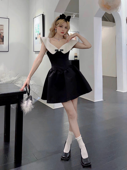 Off-shoulder dress, celebrity short dress, one-shoulder high-end niche off-shoulder dress, princess tutu skirt