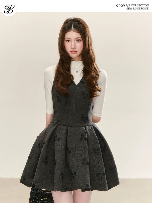 QDQD Elegant and Sophisticated Gray Jacquard Vest Dress, New Spring Style, Sleeveless Dress for Women