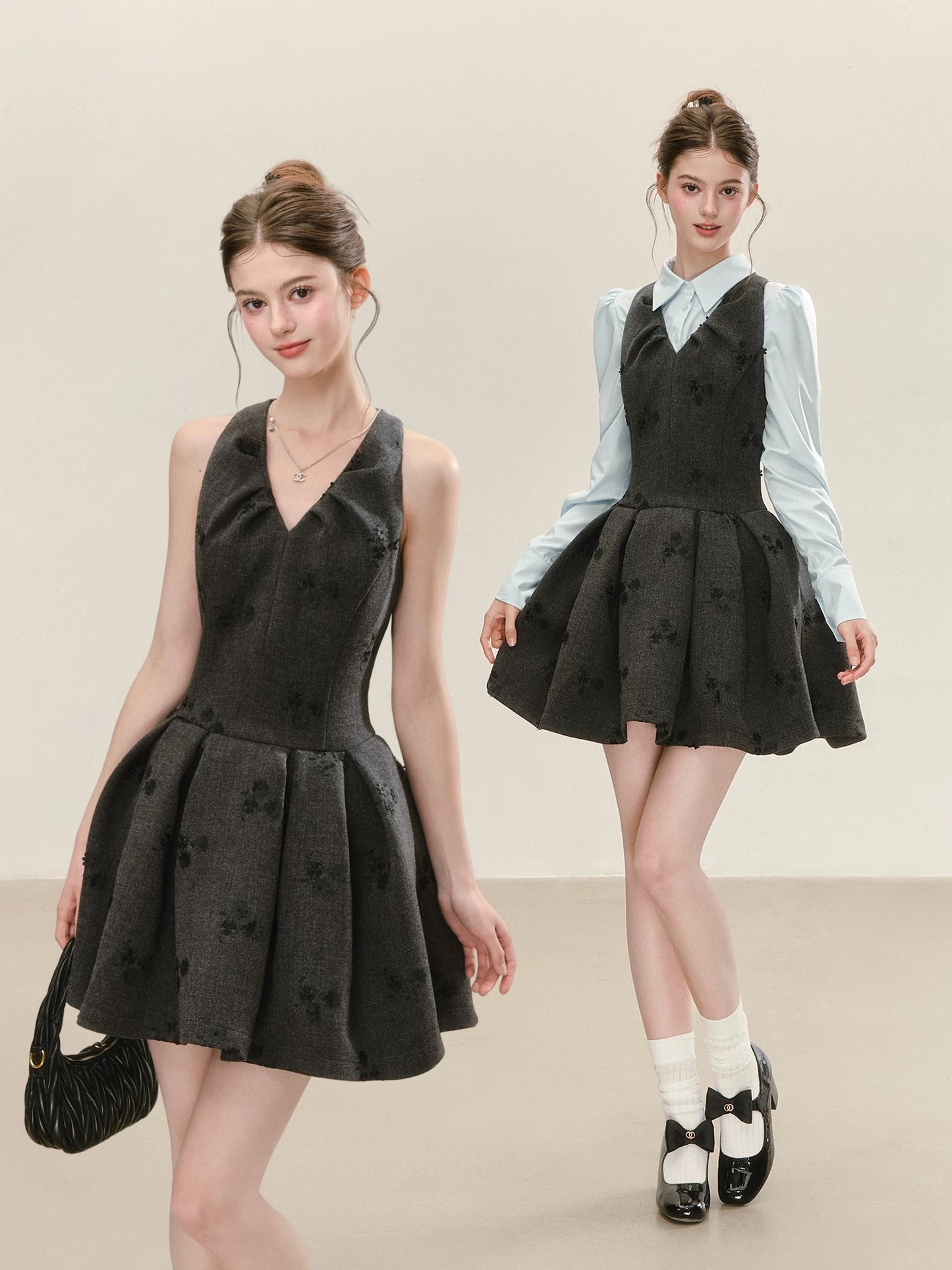 QDQD Elegant and Sophisticated Gray Jacquard Vest Dress, New Spring Style, Sleeveless Dress for Women
