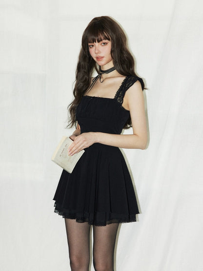 Mess Studio summer niche small flying sleeve strap dress women's suspender skirt short skirt waist skirt slimming