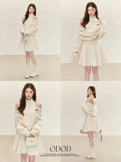 QDQD French-style elegant off-white suit, soft and supple sleeveless turtleneck base layer, off-shoulder sweater for women.