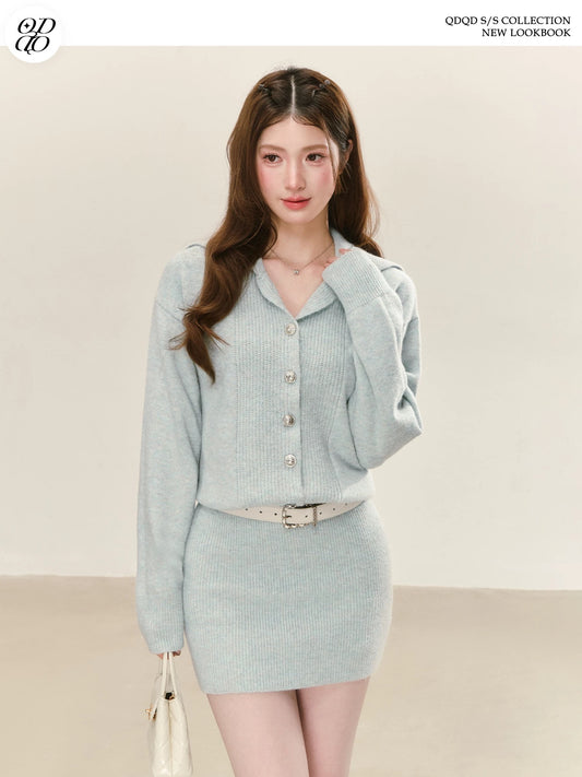 QDQD Korean Style Casual Soft Knit Hooded Dress, Early Spring New Arrival, Gentle and Feminine Bodycon Skirt for Women