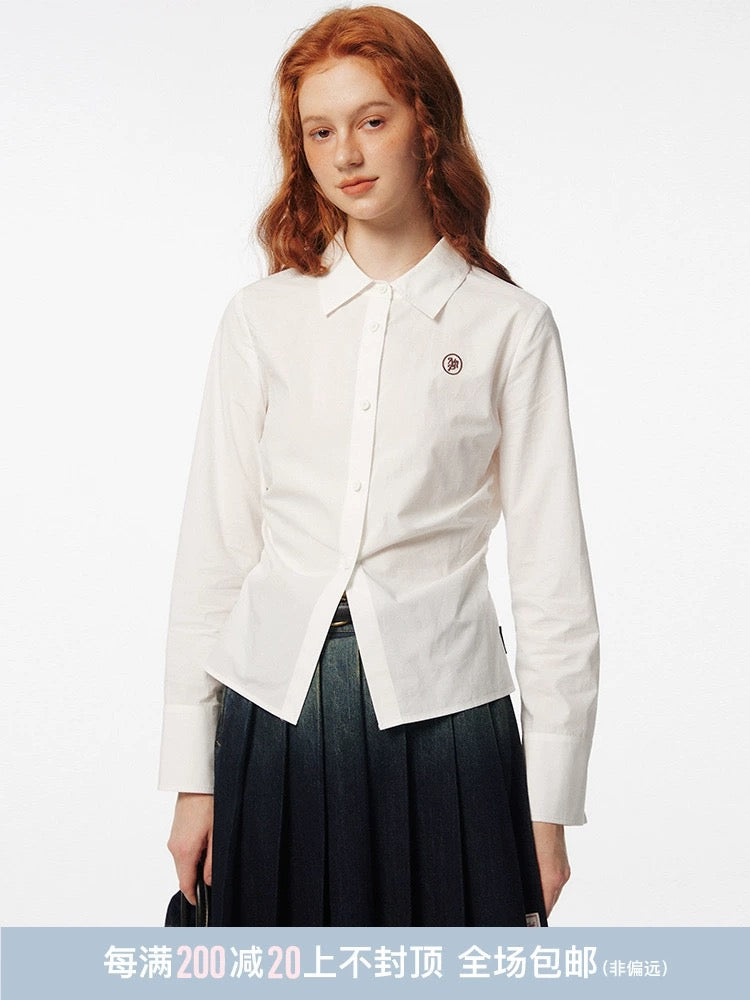 TAKEANAP Nap Slim Long Sleeve Shirt Women's Spring and Autumn Waist American College Style White Top Japanese Shirt