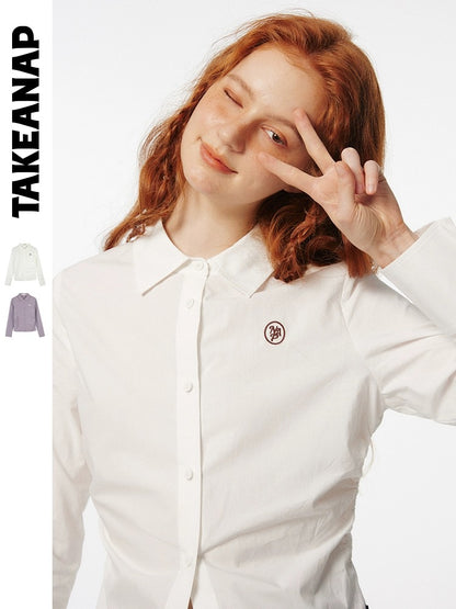TAKEANAP Nap Slim Long Sleeve Shirt Women's Spring and Autumn Waist American College Style White Top Japanese Shirt