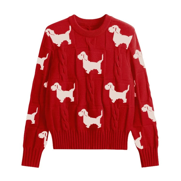 YIMISUN lazy style round neck dog jacquard twisted bottoming sweater short pullover women's top bottoming shirt