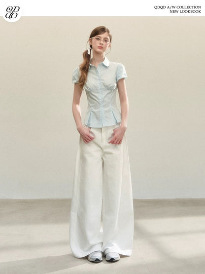 QDQD Elegant and Versatile Flowy Casual Pants, New Autumn/Winter Style, Loose Fit, High Waist, Slimming, White Wide-Leg Pants