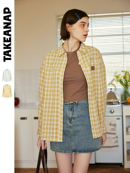 Nap Homemade Striped Plaid Long Sleeve Shirt Women's Spring and Autumn Loose Design Casual American Retro Top