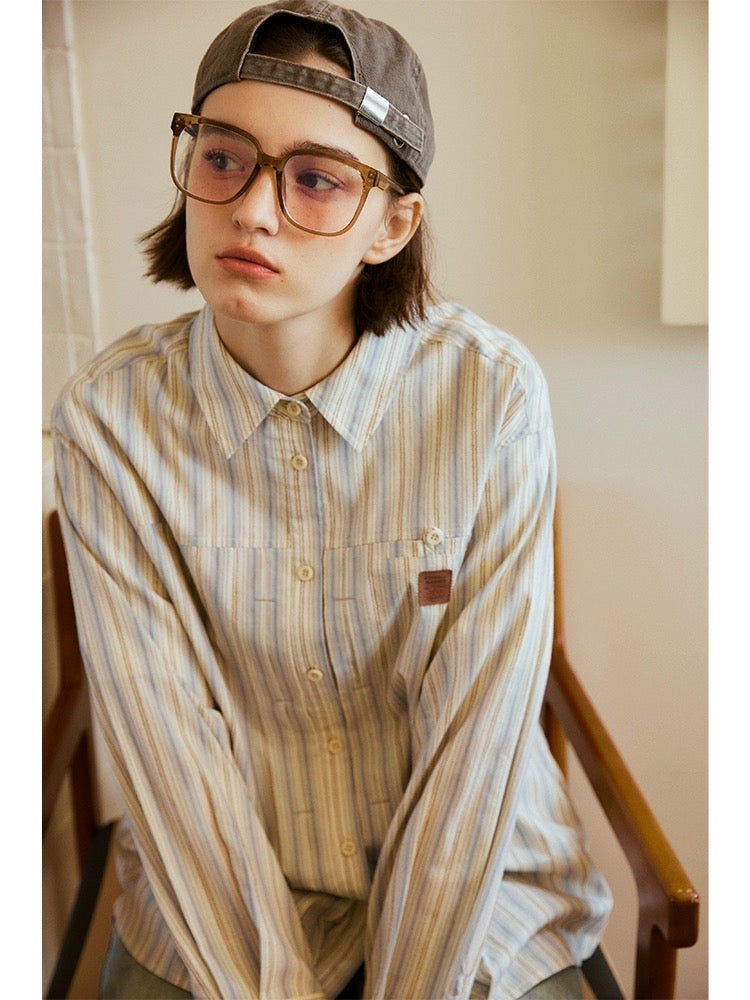 Nap Homemade Striped Plaid Long Sleeve Shirt Women's Spring and Autumn Loose Design Casual American Retro Top