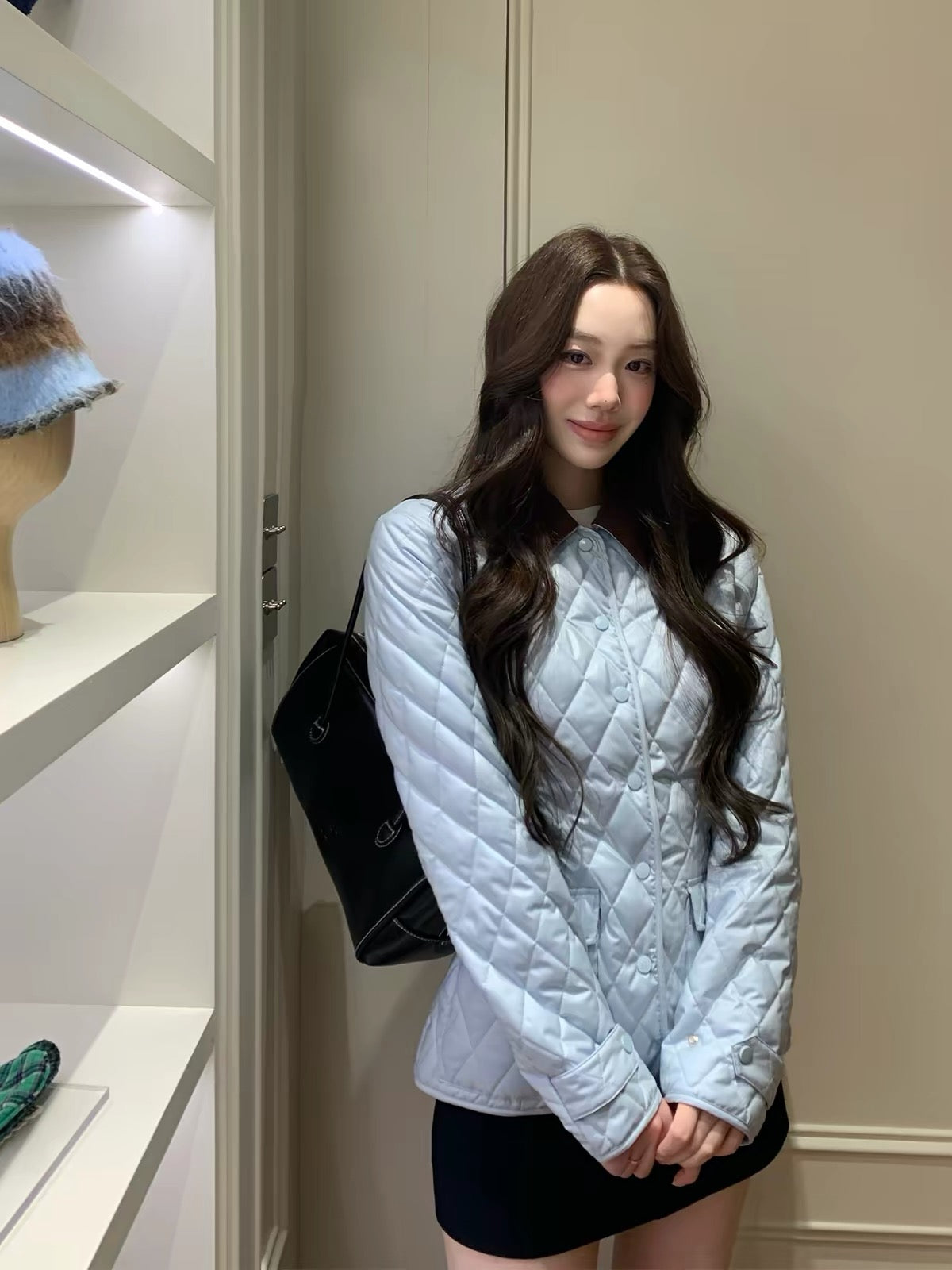[LaluneDuCiel] Quilted Dream: A soft, pearlescent, casual, waist-cinching, color-block collared cotton-padded jacket for women.