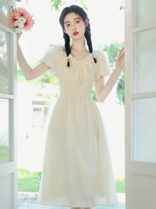 Tea break French first love long dress summer 2024 new style small fresh and sweet fairy temperament chiffon dress for small people