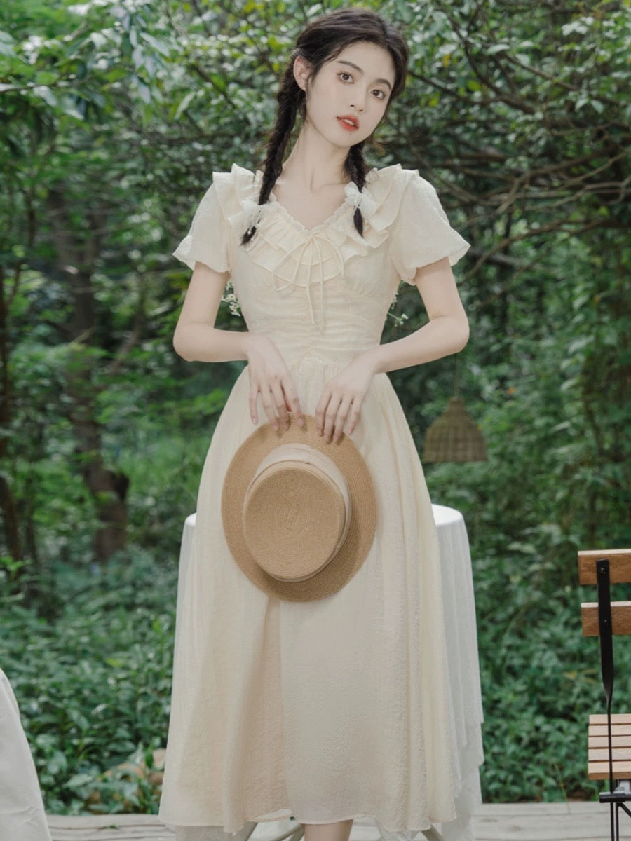Tea break French first love long dress summer 2024 new style small fresh and sweet fairy temperament chiffon dress for small people