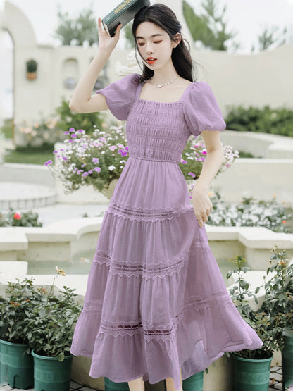 Tea Break French Purple Dress Women's Summer 2024 New Fairy Skirt Temperament Super Fairy Style Beautiful Long Skirt