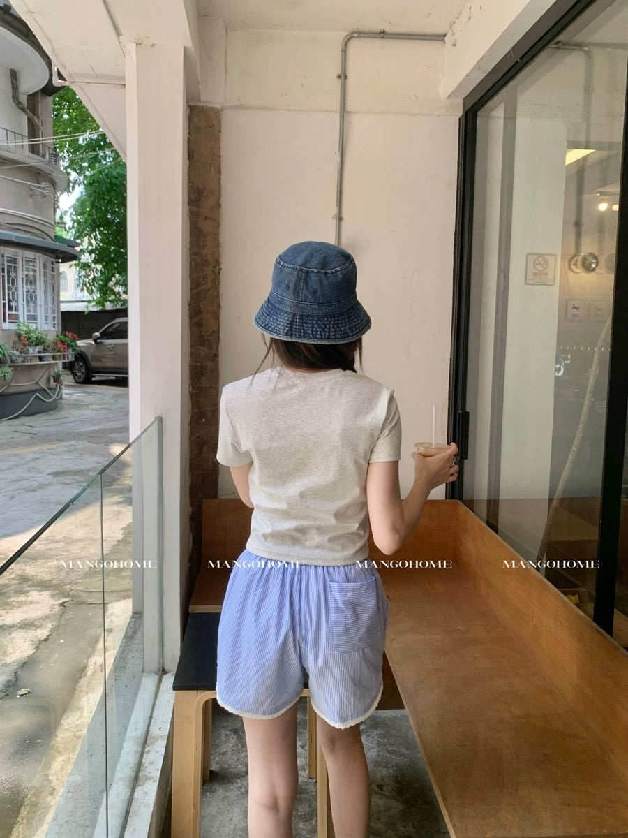 Summer Refreshing Striped Casual Shorts Thin Women's High Waist Loose Slim Lace Spliced Wide Leg Pants Comfortable Pajama Pants
