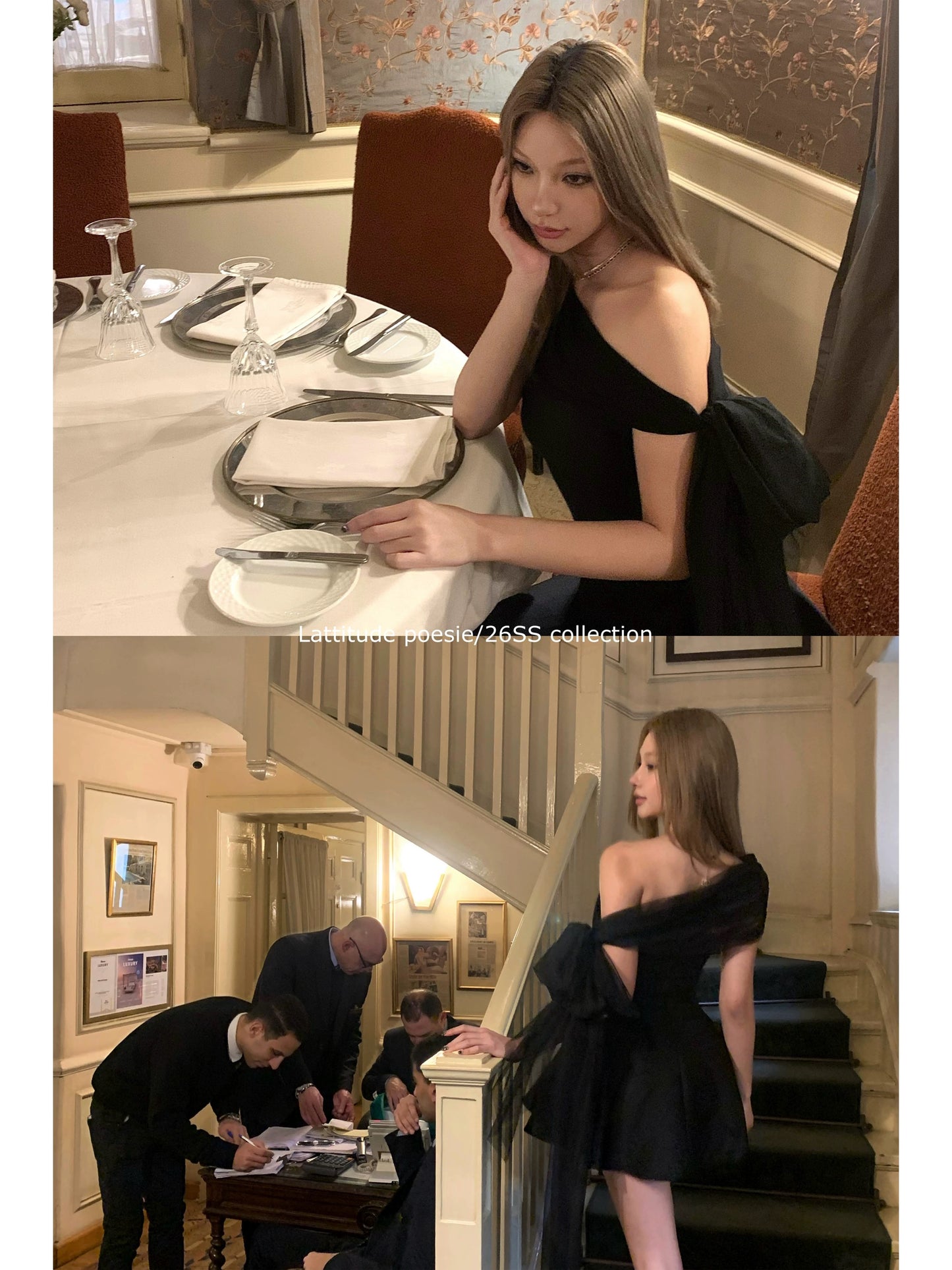 Lattitude/Yang Xiaolu - Off-the-shoulder strapless backless dress with a stylish bow tie for multiple styling options.