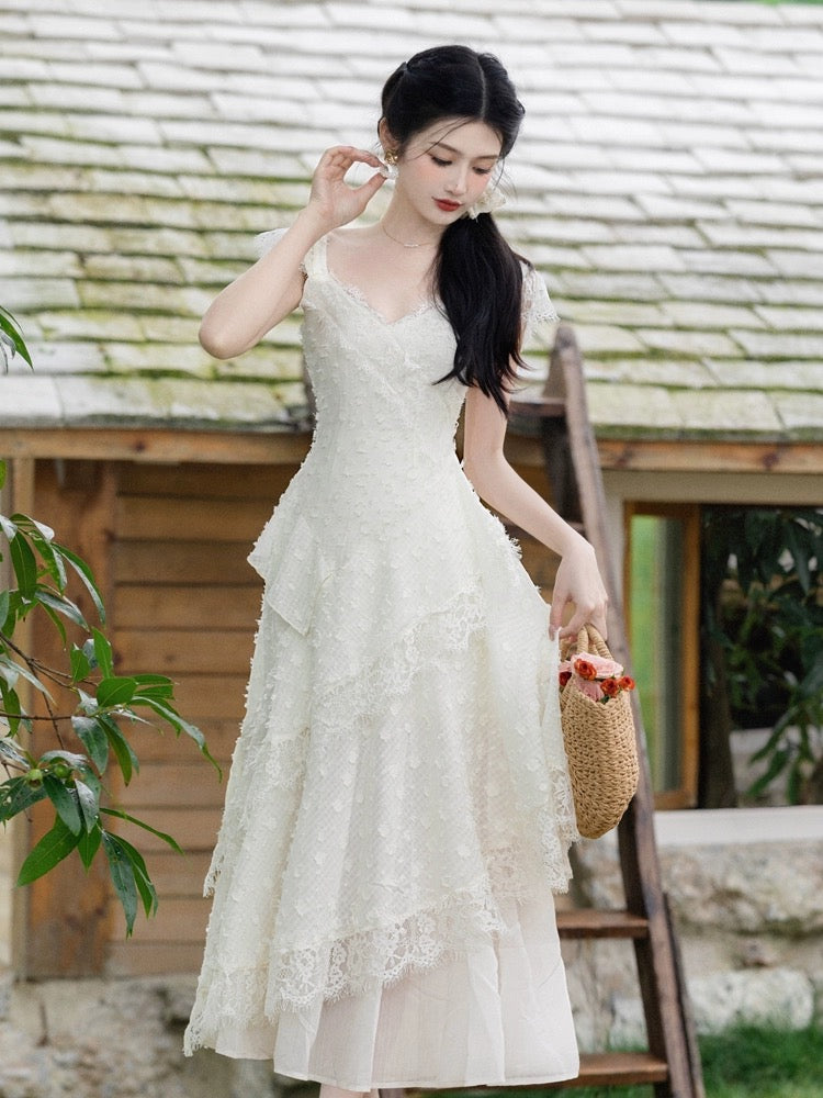 Super nice French beautiful white suspender dress for women summer high-end seaside vacation beach long skirt fairy