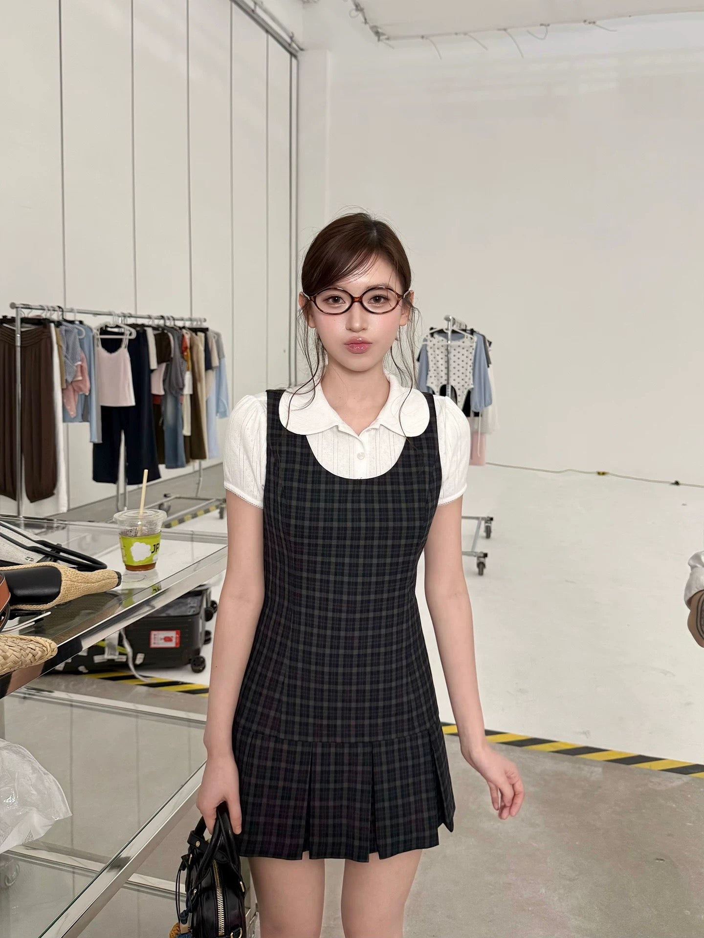 OIOI ESSE｜Fashionable Retro Style Plaid Vest Dress Women's Summer Girlish Style Pleated Skirt Mini Skirt