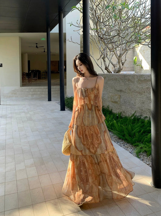 by onion Long Floral Print Sundress/Ticket Dress/Bohemian Beach Vacation Floral Print Jumpsuit