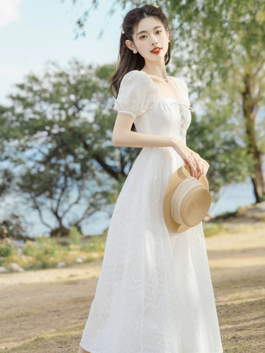 First love pure milky sweet skirt for women summer new style French high-end small white skirt dress fairy style super fairy style