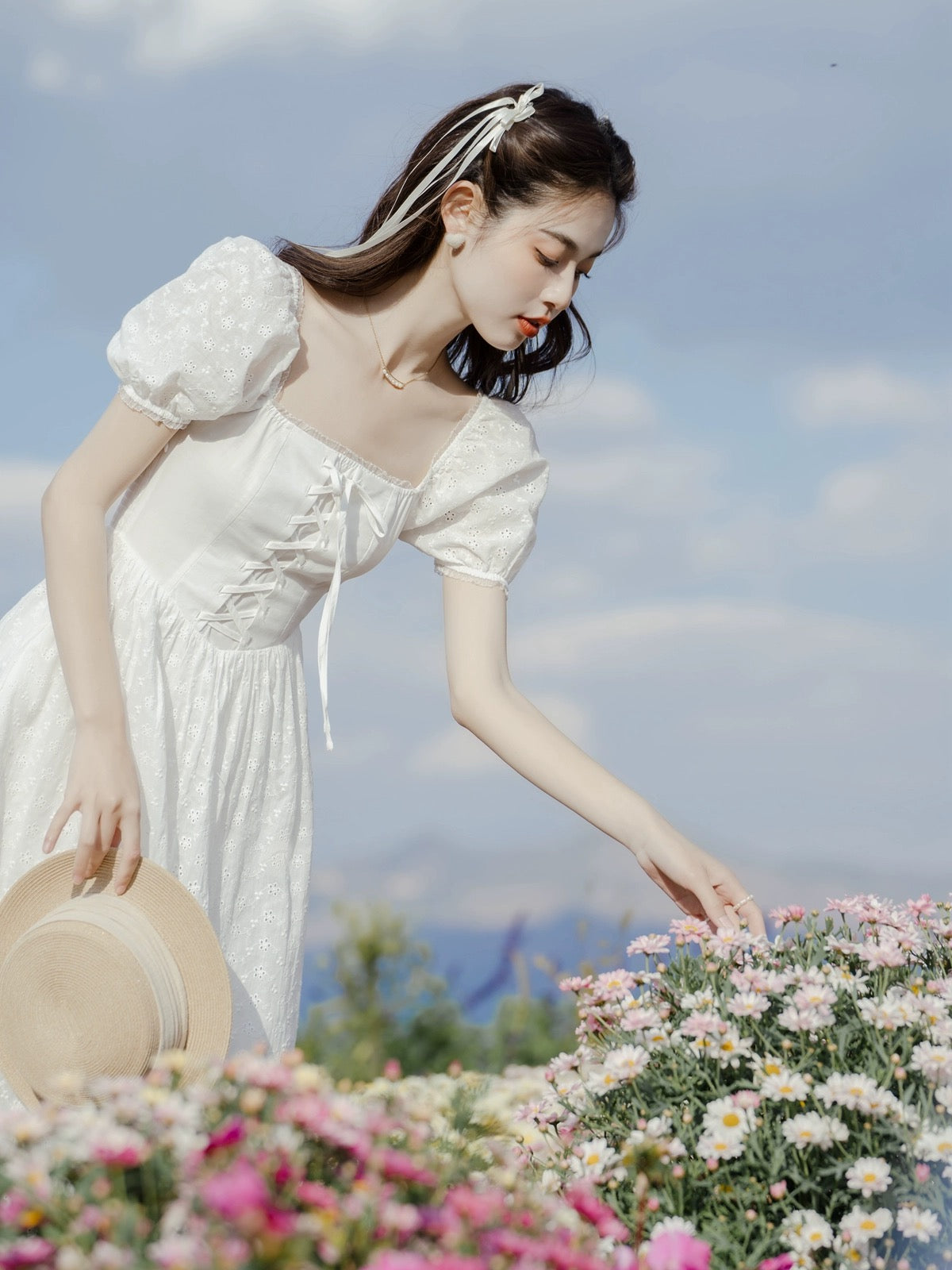 First love pure milky sweet skirt for women summer new style French high-end small white skirt dress fairy style super fairy style