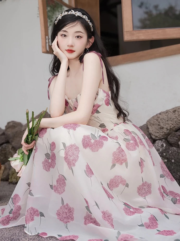French suspender floral dress for women summer 2024 new sweet super fairy gentle style cardigan with skirt two-piece set