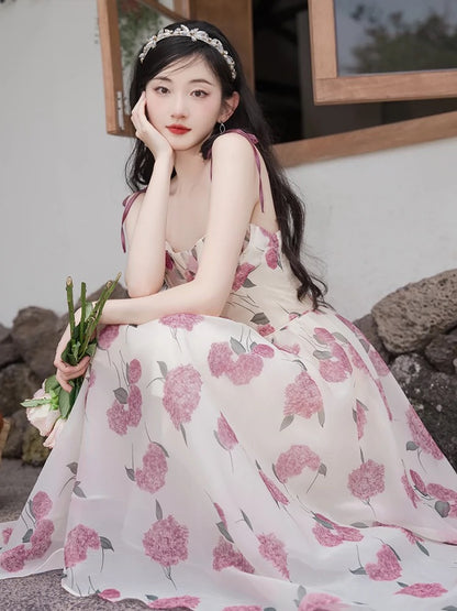 French suspender floral dress for women summer 2024 new sweet super fairy gentle style cardigan with skirt two-piece set
