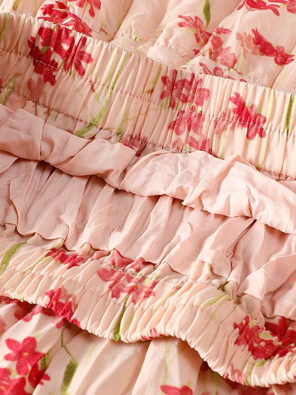 Pleated floral skirt for women summer 2025 new style drape high waist slim cake skirt printed chiffon a-line skirt