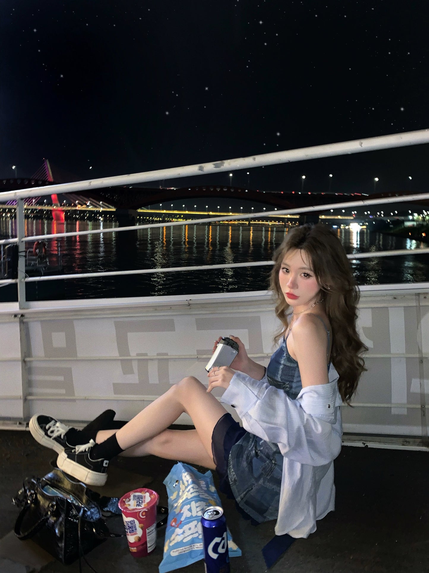 Eight-cover pinky piggy retro blue American-style imitation denim stretch mesh patchwork dress slim skirt