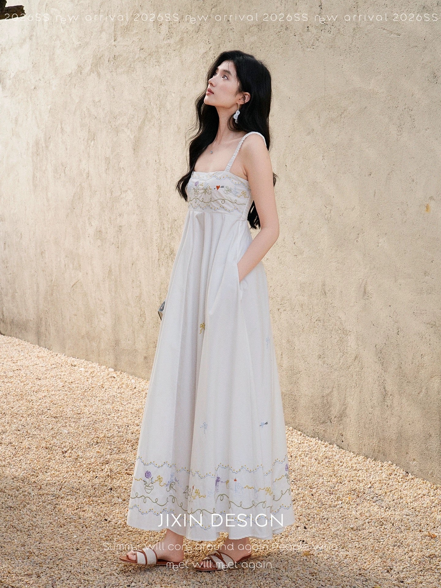 Send a letter to Provence: a custom-made floral embroidered white cotton sundress/casual dress.
