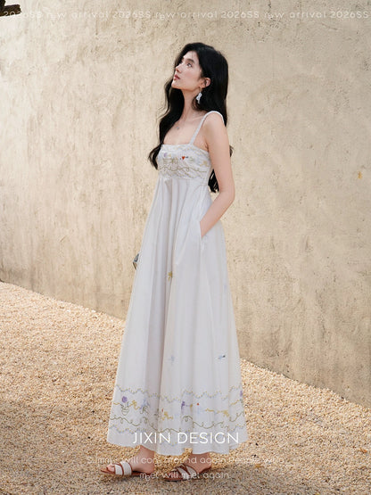 Send a letter to Provence: a custom-made floral embroidered white cotton sundress/casual dress.