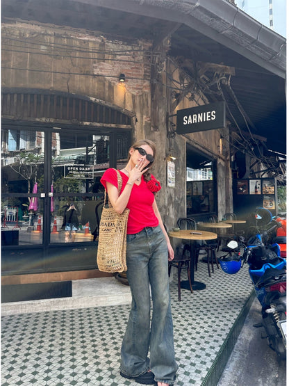 Xinlei Lin private server recommendation Paris @家微拉 distressed washed jeans casual trousers for women spring and summer