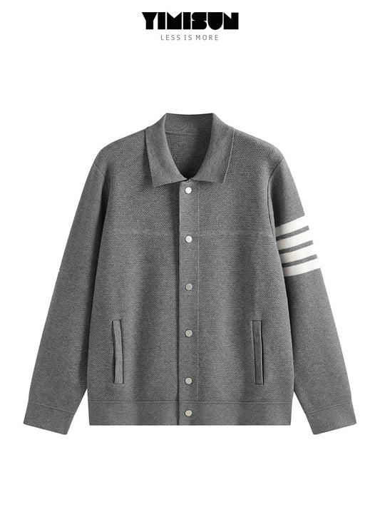YIMISUN Heavy Industry Four-Bar Lapel Simple Knitted Cardigan Women's Loose Long Sleeve Pocket Jacket Tops Women's Trend