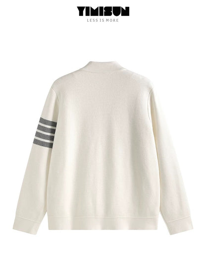 YIMISUN Heavy Industry Four-Bar Lapel Simple Knitted Cardigan Women's Loose Long Sleeve Pocket Jacket Tops Women's Trend