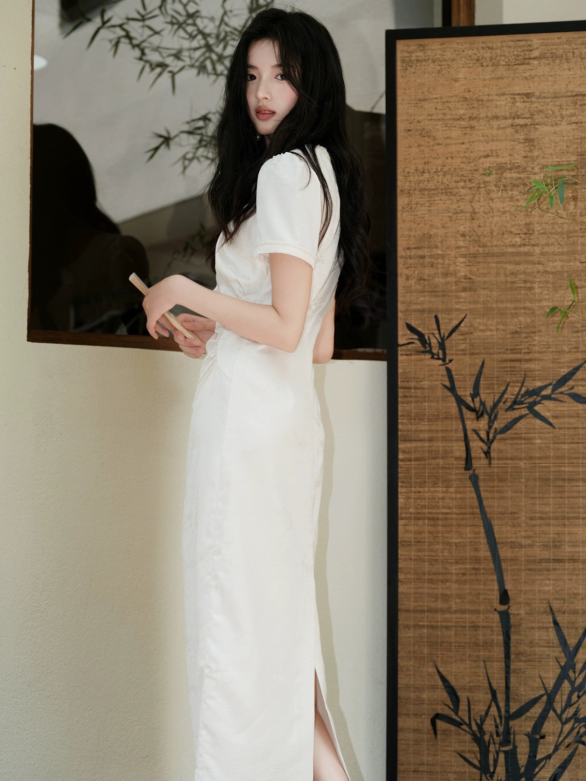 New Chinese style women's jacquard temperament long skirt summer 2024 new style French high-end pleated square neck dress
