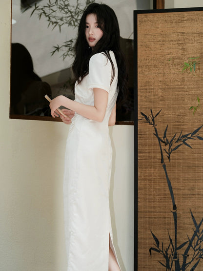 New Chinese style women's jacquard temperament long skirt summer 2024 new style French high-end pleated square neck dress