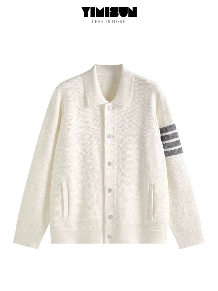 YIMISUN Heavy Industry Four-Bar Lapel Simple Knitted Cardigan Women's Loose Long Sleeve Pocket Jacket Tops Women's Trend
