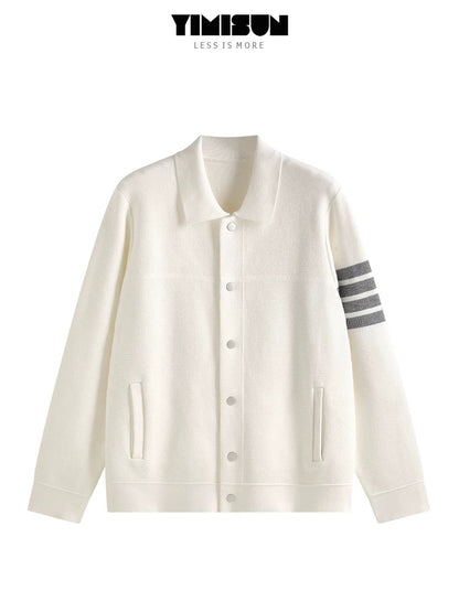 YIMISUN Heavy Industry Four-Bar Lapel Simple Knitted Cardigan Women's Loose Long Sleeve Pocket Jacket Tops Women's Trend