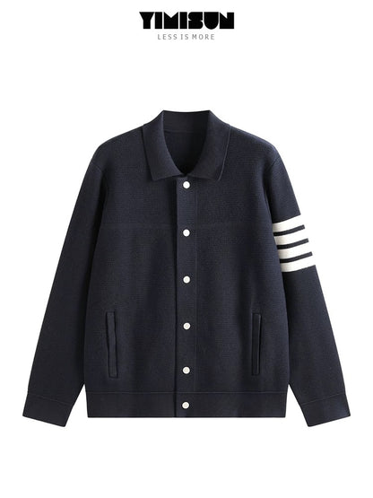 YIMISUN Heavy Industry Four-Bar Lapel Simple Knitted Cardigan Women's Loose Long Sleeve Pocket Jacket Tops Women's Trend