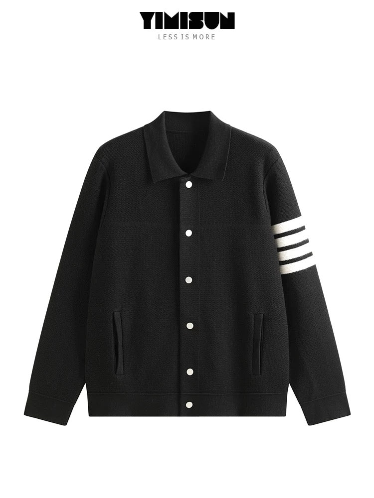 YIMISUN Heavy Industry Four-Bar Lapel Simple Knitted Cardigan Women's Loose Long Sleeve Pocket Jacket Tops Women's Trend