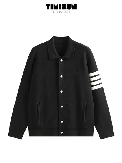 YIMISUN Heavy Industry Four-Bar Lapel Simple Knitted Cardigan Women's Loose Long Sleeve Pocket Jacket Tops Women's Trend