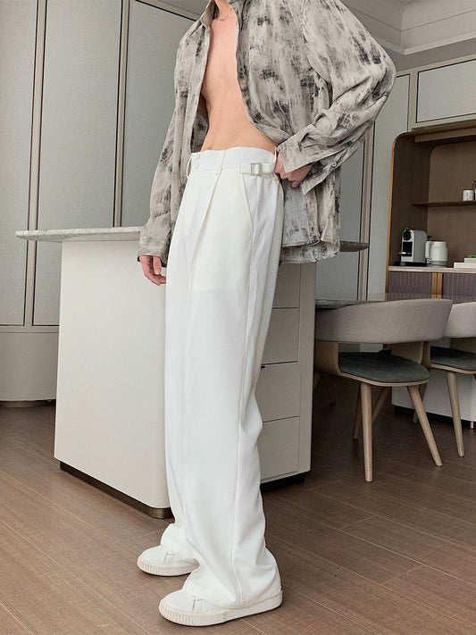 Hualun summer ice silk straight casual pants for boys 2024 new versatile white pants cleanfit trousers