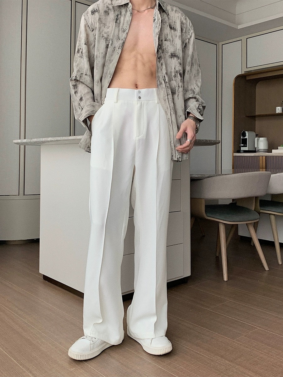 Hualun summer ice silk straight casual pants for boys 2024 new versatile white pants cleanfit trousers