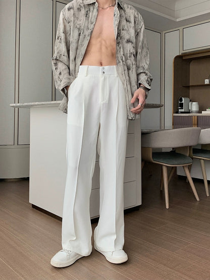 Hualun summer ice silk straight casual pants for boys 2024 new versatile white pants cleanfit trousers