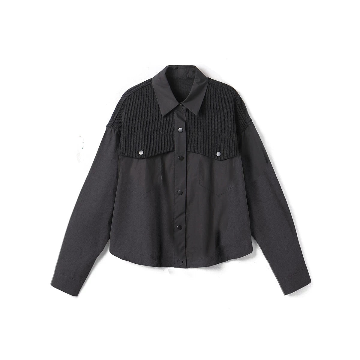 Yipinle Fashionable Knitted Splicing Long-Sleeved Cotton Shirt Jacket Women's 2024 Early Autumn New Loose Western Style Top