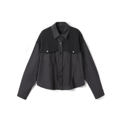 Yipinle Fashionable Knitted Splicing Long-Sleeved Cotton Shirt Jacket Women's 2024 Early Autumn New Loose Western Style Top